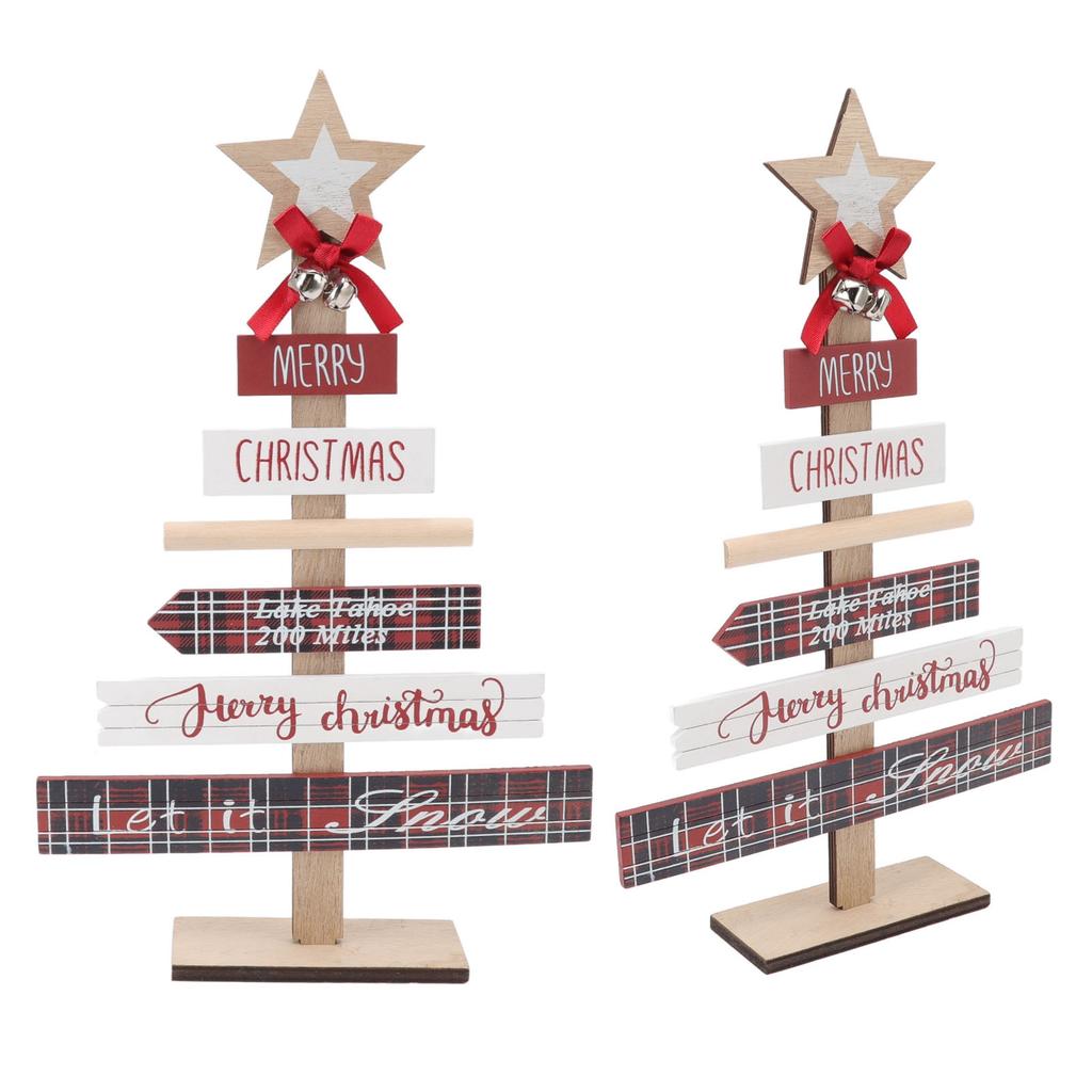 Christmas Tabletop Ornaments Wooden Sign Decoration with Base for Gifts Home Decor Layout Prop Red
