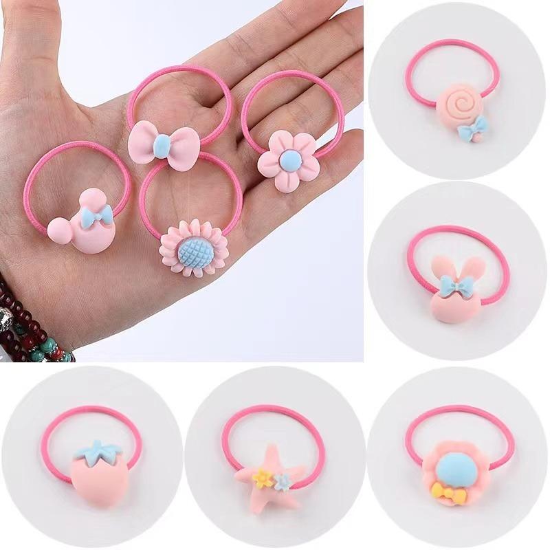 20Pcs/ Box Cartoon Bow Flower Star Elastic Hair Bands Girls Hair Scrunchies Ties Rabbit Rubber Band
