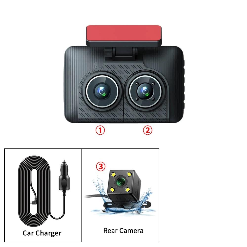 3-Kanal-Dashcam fürs Auto, Videorecorder, Full HD 1080P, Infrarot-Nachtsicht, DVR, Parkmonitor, G-Sensor, Auto-Blackbox, Dashcam