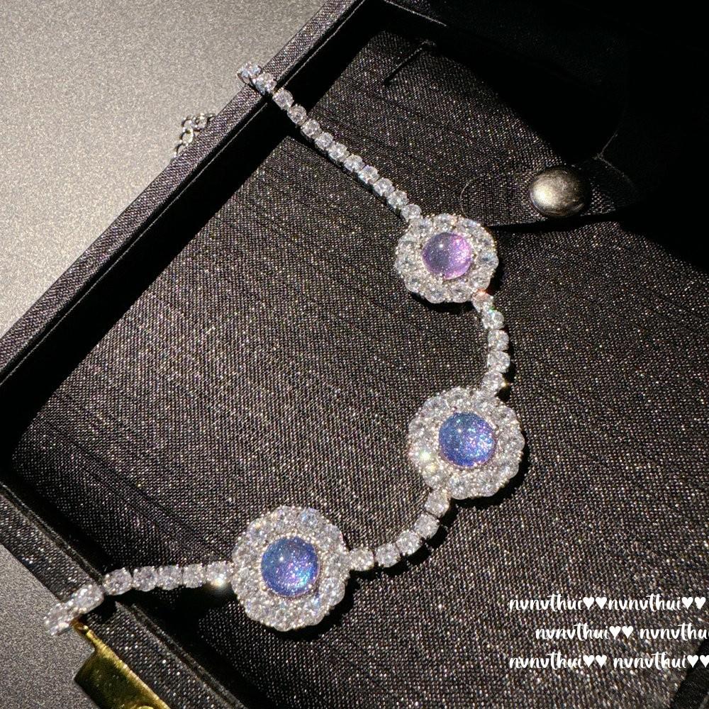 Illusion Bubble Iris Purple Flower Jewel Necklace, Tahiti, Star Purple Flower Zircon Pearl Earring Set