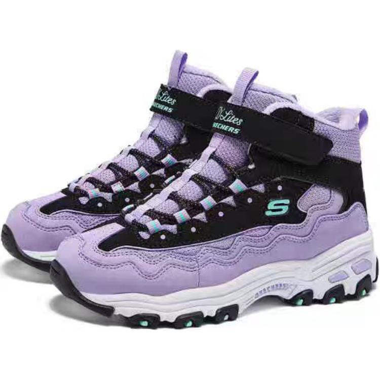 Skechers Kids Mesh Comfortable Versatile Non-Slip Warm Boots Kids Boots Purple Black 303952L-BKLV