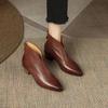 2024 Tömör Alap Női Bokacsizma Spitze Orr Érett Cipők Nő Hátul Cipzáros Ősz Tél Új Valódi Bőr Irodai Hölgy
