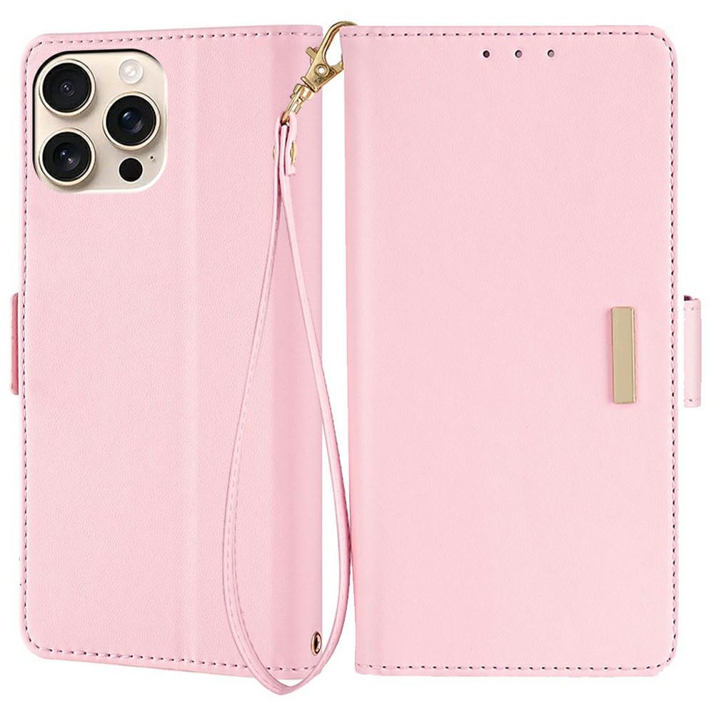 

For iPhone 16 Pro Max Leather Wallet Case RFID Blocking Stand Cover with Hand Strap E