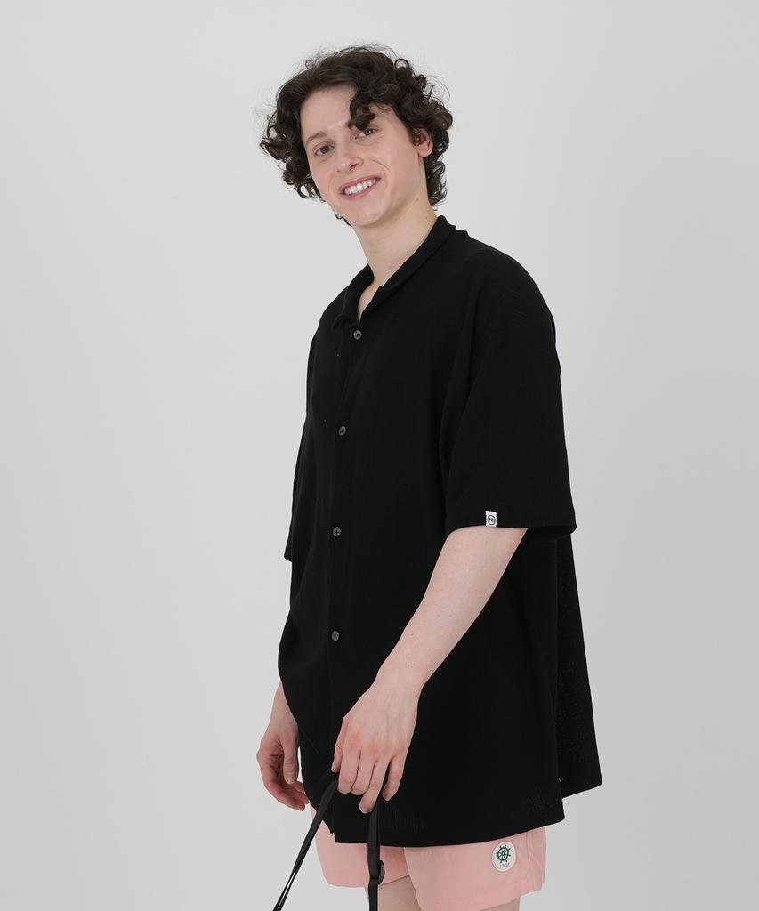 THE-ABON Cotton Jacquard Oversized Half Shirt Light Green