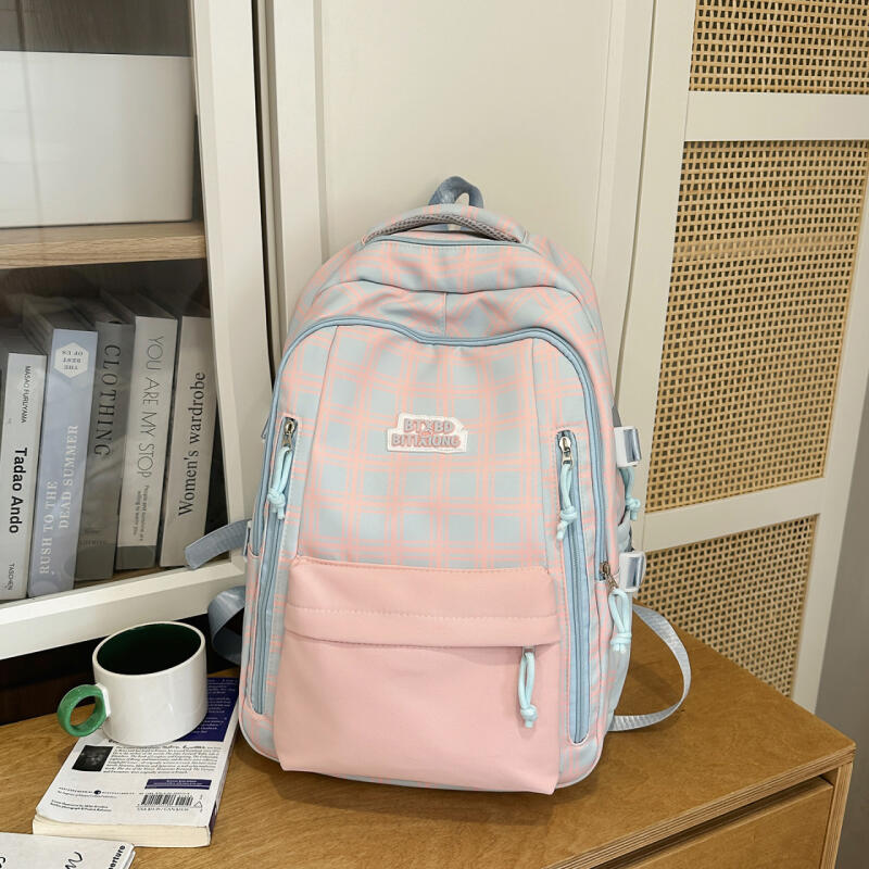 Trendy Plaid Nylon Backpack – Stylish & Durable School Bag for Women, Men, and Teens