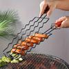 Multifunctional Carbon Steel BBQ Sausage Grilling Basket Outdoor Camping Barbecue Tool With Heat Resistant Handle Meat Sausage