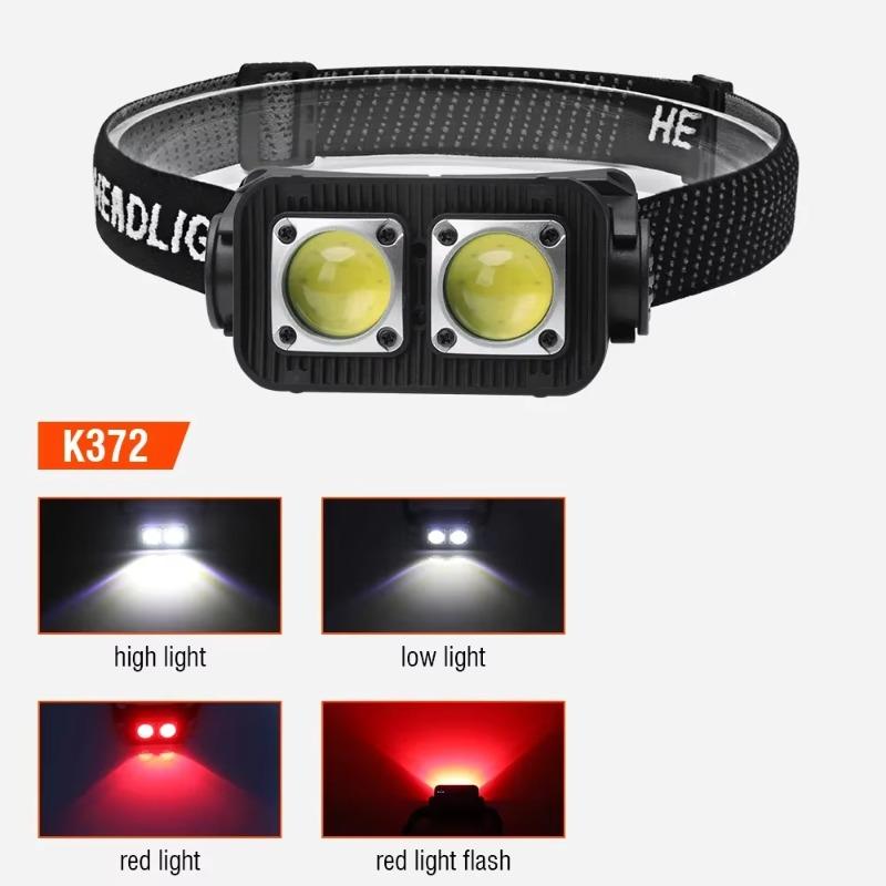 K351/K372/K371 Powerful COB Headlamp Built In 18650 Battery Headlight Flashlight Head Lamp White & Red Lighting Hiking Camping Running Lantern