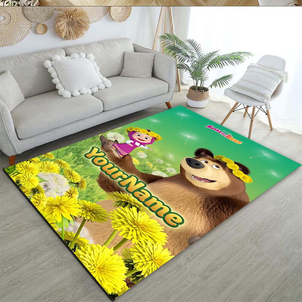 Masha Bear Customizable Name Floor Rug Office Rug Perfect for Decorate Room Balcony Bedrooms Game Room Anti-slip Rug Decorate Offices