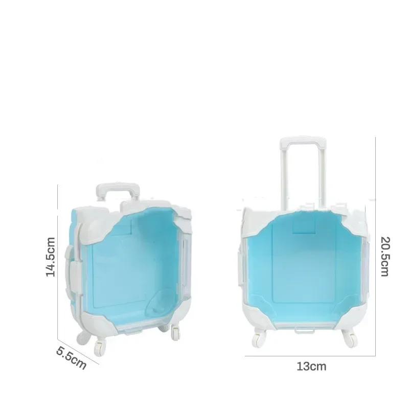 1PC Mini Trolley Luggage For Storing Doll Clothes Shoes Jewelry Cute Plastic Small Suitcase Box Dollhouse Decoration Accessories