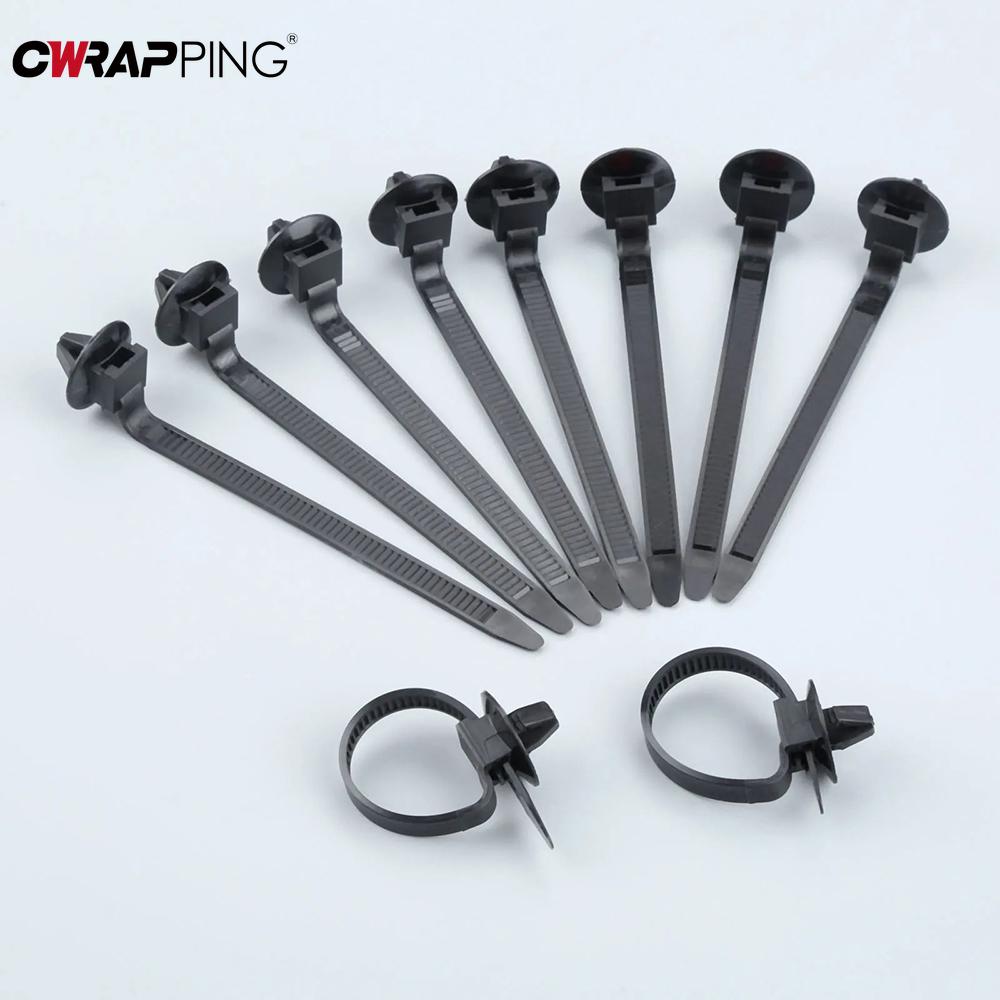 100PCS Car Nylon Black Cable Ties Push Mount Wire Harness Fastener Cable Clamp Clips Cable Ties Management Car Wire Organizers