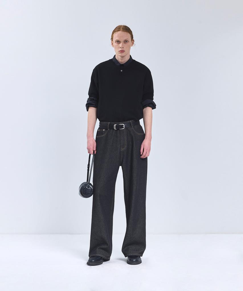 IRONYPORNO WHITELINE 86-Iro355 Basic One-Button Round Short Sleeve Knit Black