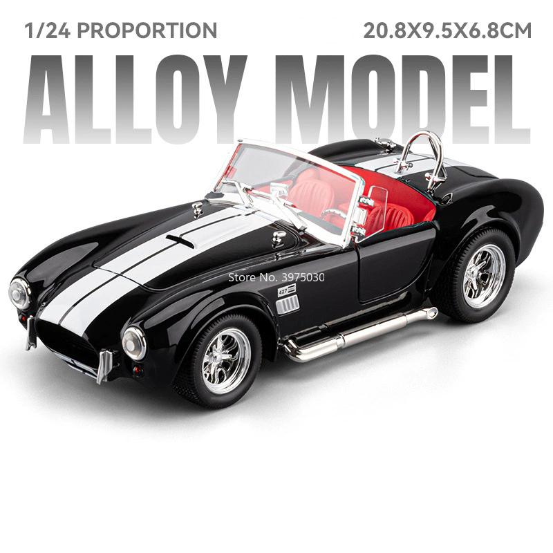 1:24 Shelby Cobra 427 Legierungsautos Modelle Diecast Spielzeug mit Rückzug, Licht, Sound, Miniatur Oldtimer für Kinder, Beste Geschenke