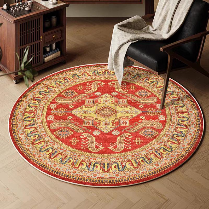 VIKAMA Retro Round Carpet, Living Room Persian Ethnic Style Sofa Cushion, Bedroom Study Room Carpet, Home Decoration