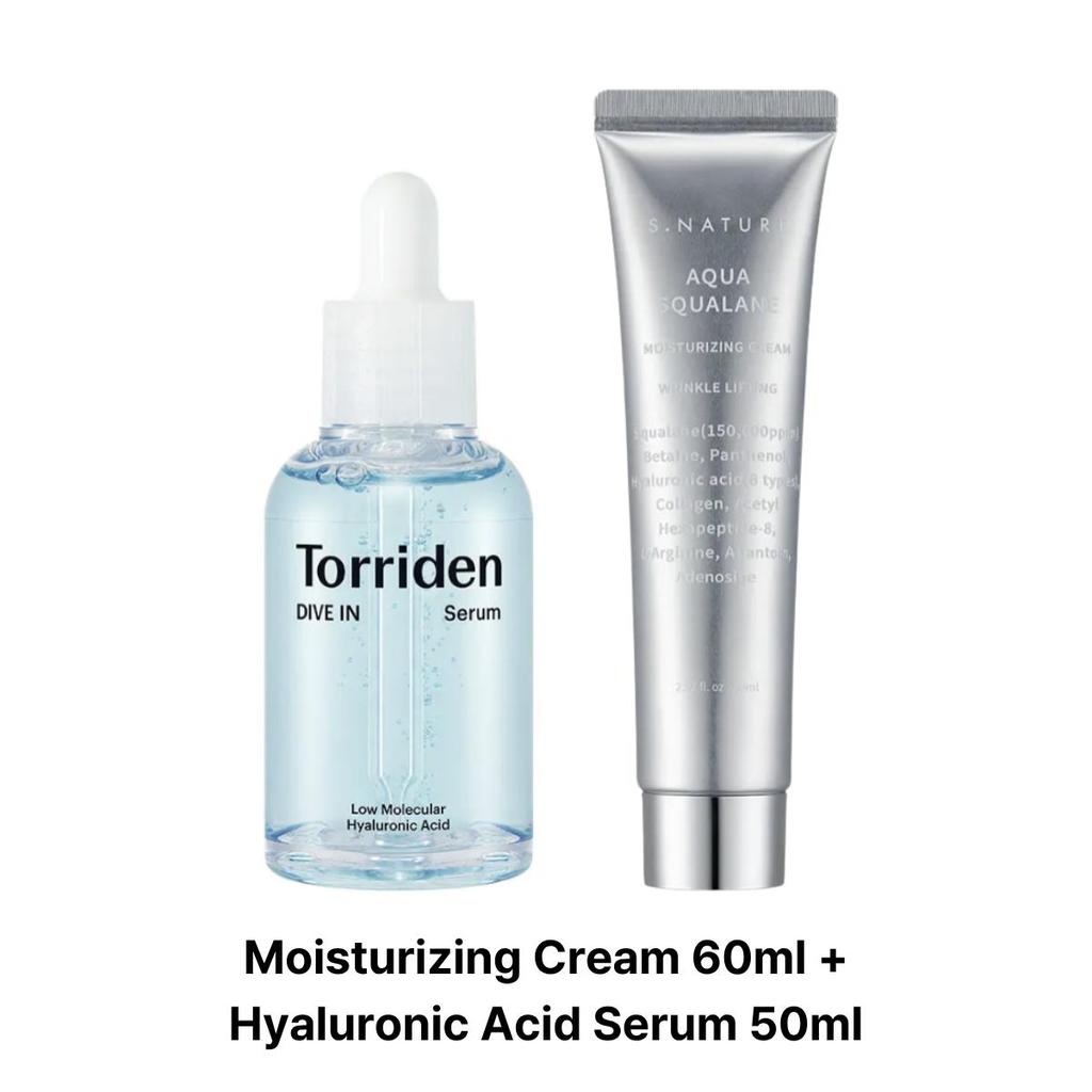 [S.NATURE] Aqua Squalane Moisturizing Cream 60ml + [TORRIDEN] Dive-In Low Molecule Hyaluronic Serum 50ml