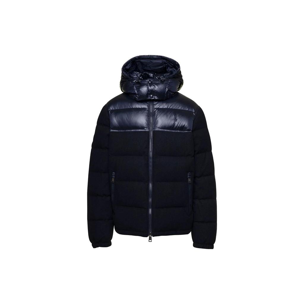 Polo Ralph Lauren FW23 Hooded Solid Color Zippered Fitted Long Sleeve Down Jacket Men jackets Navy-Blue 710922806-001