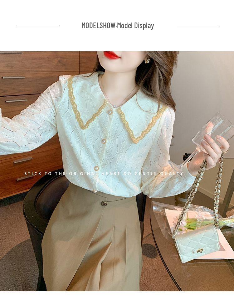2025 Spring & Fall Women's Peter Pan Collar Chiffon Blouse - New Fashion Lace Shirt