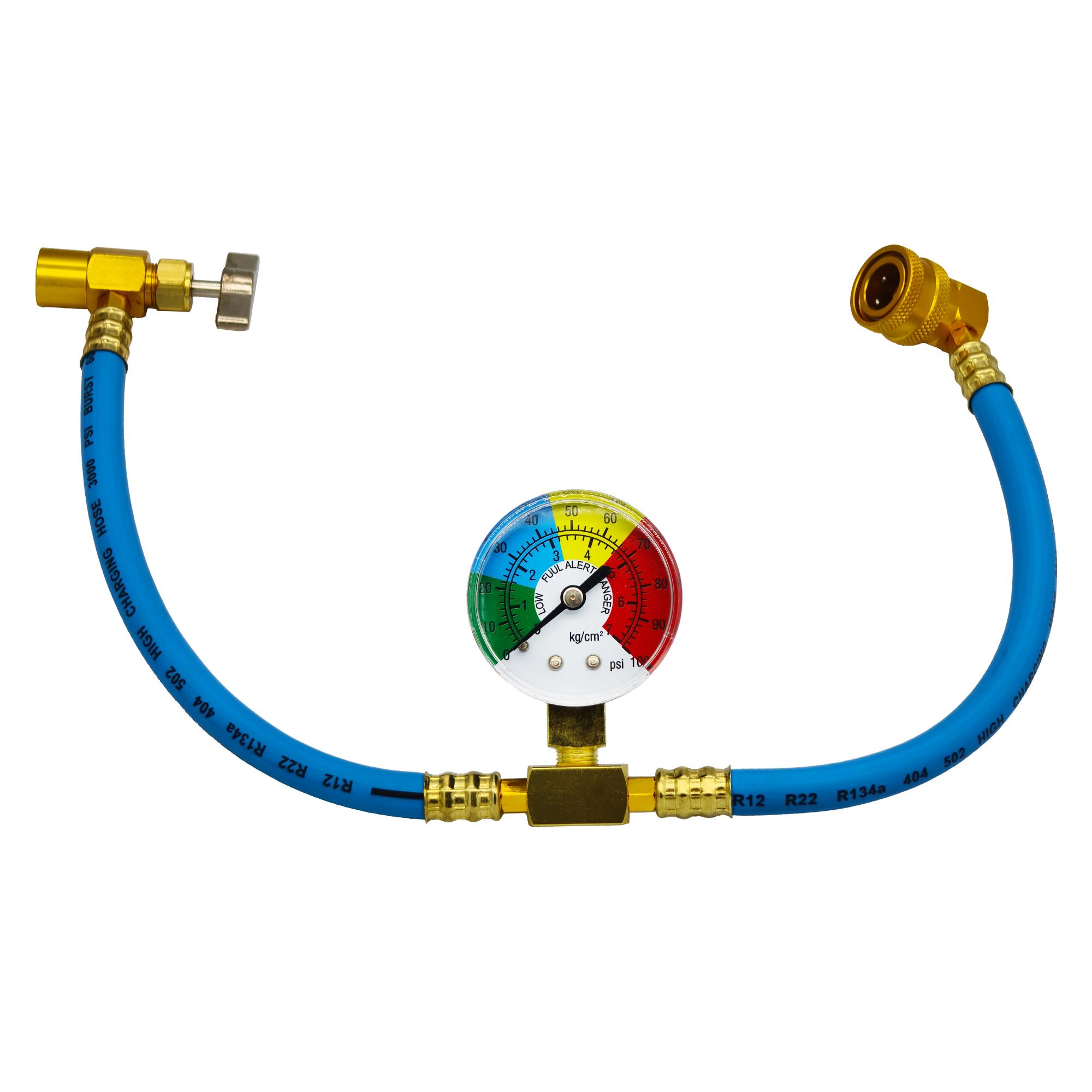 

Комплект шланга для заправки хладагента R134A для кондиционера с клапаном-проколкой для баллона 1/2 ACME, манометром низкого давления, быстросъемным соединением (20см/7,87дюйма, Стандарт ЕС и США