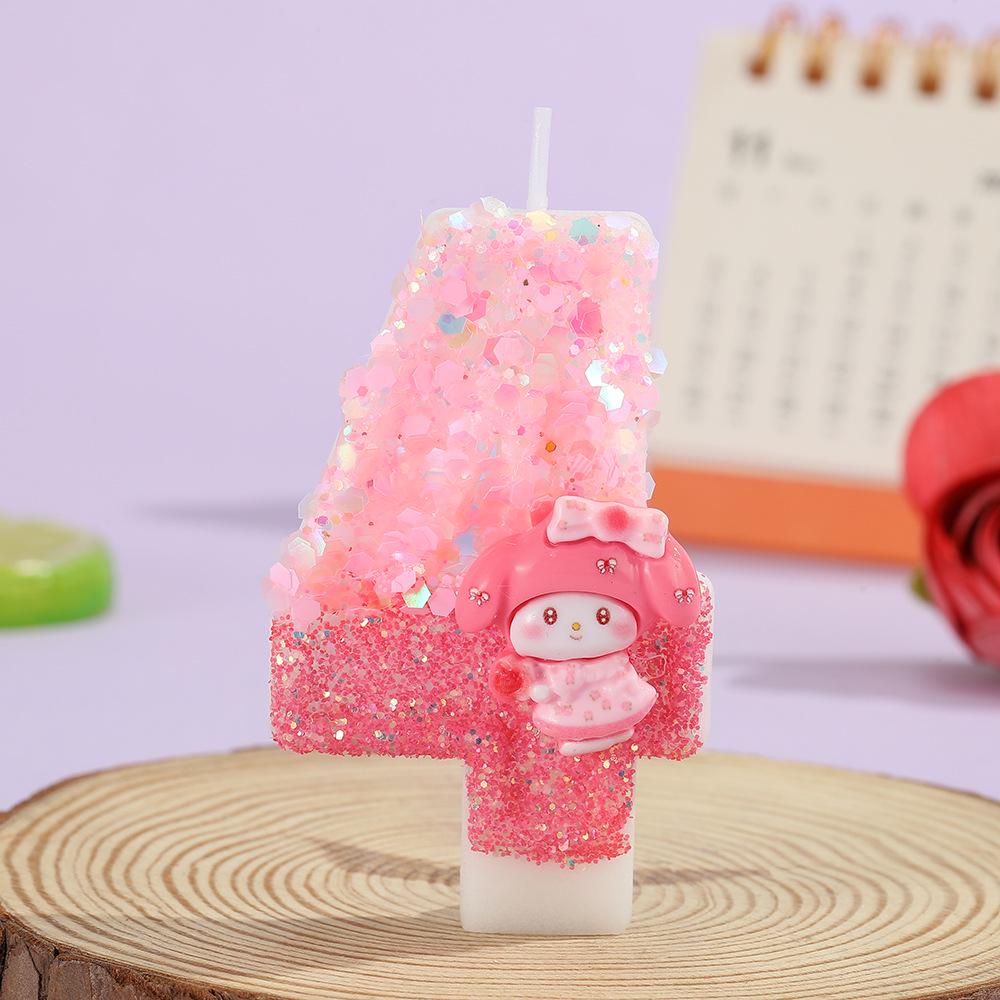 Pink Glitter Cartoon Number Birthday Cake Candles – Party Decoration