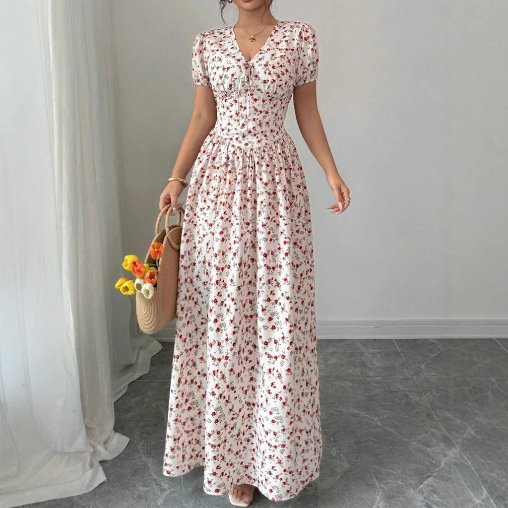Summer new floral print long dress dress women