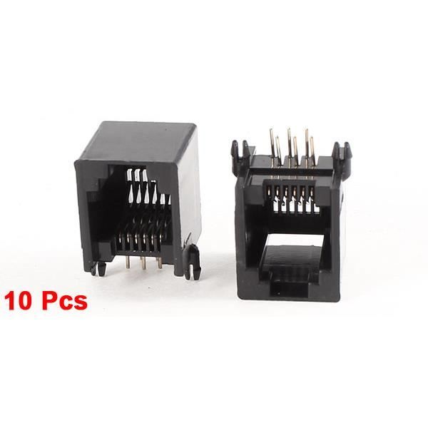 Connecteur téléphonique sourcing map 10pcs noir rj11 modulaire fiche 6p6cpcb prise montage téléphone connecteurs