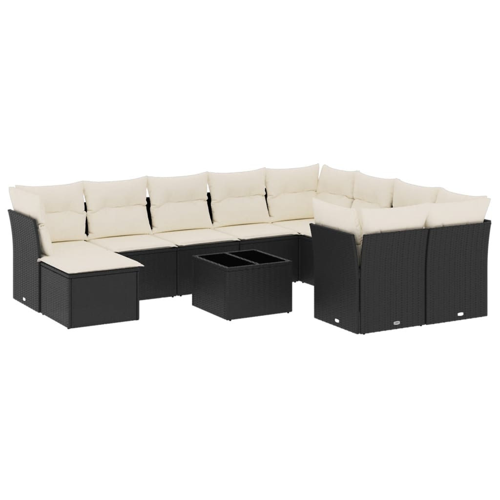 Vidaxl 11-Cz. Garden Lounge Set, Cushions Black Rattan Pe