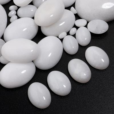 2-10 szt. Kaboszon z Kamienia Naturalnego Biały Jadeit Owalny Płaski Kaboszon Luźne Koraliki Do Tworzenia Biżuterii DIY Wisiorki Akcesoria do Pierścionków