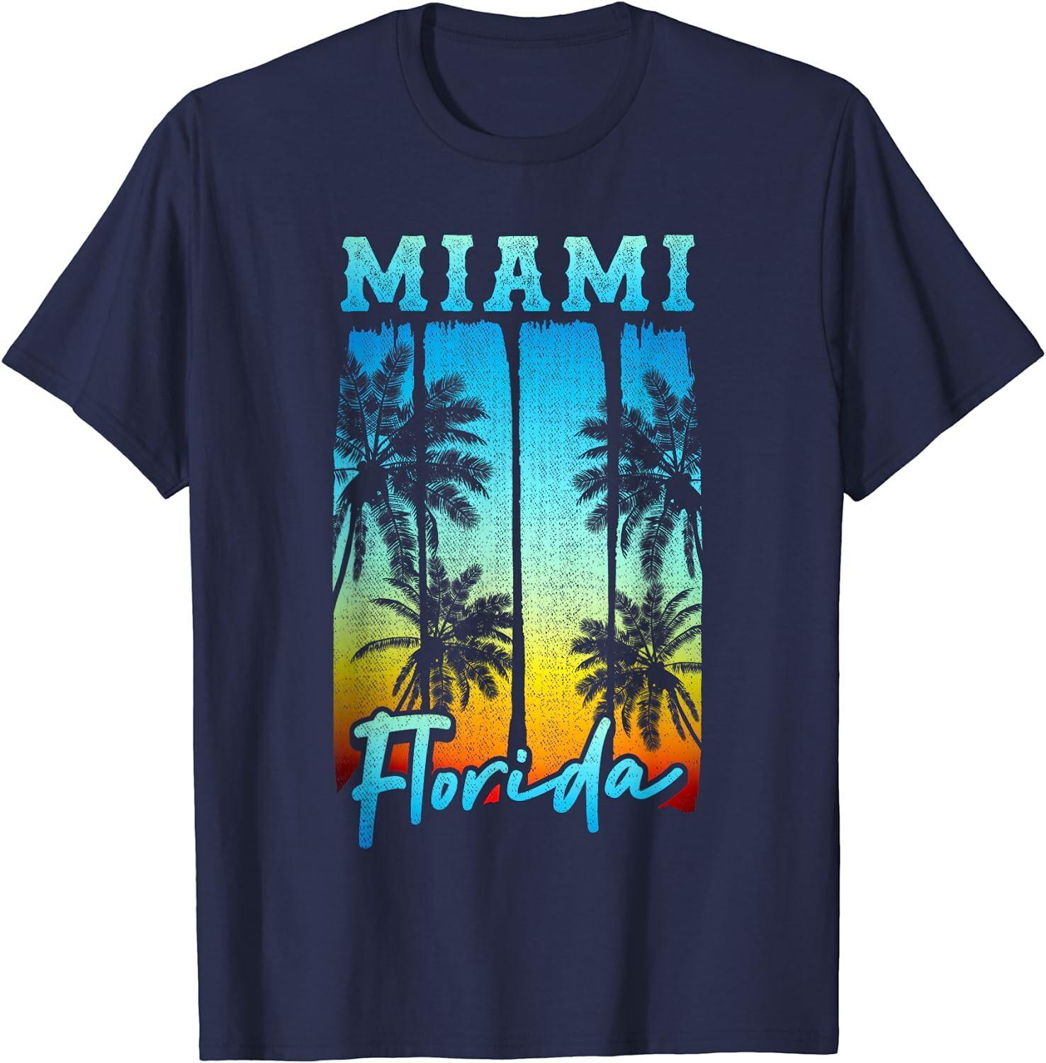 Miami Beach Vintage Palm Trees Vacation T-Shirt S