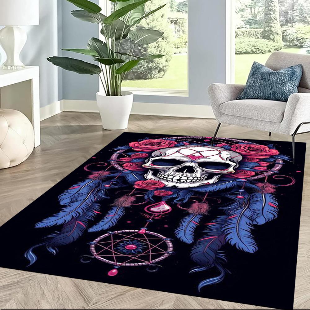 Knife Skull Floor Mat Perfect for Playrooms Dormitory Balcony Entryway Antislip Carpet Office home decor Spiritual Gift