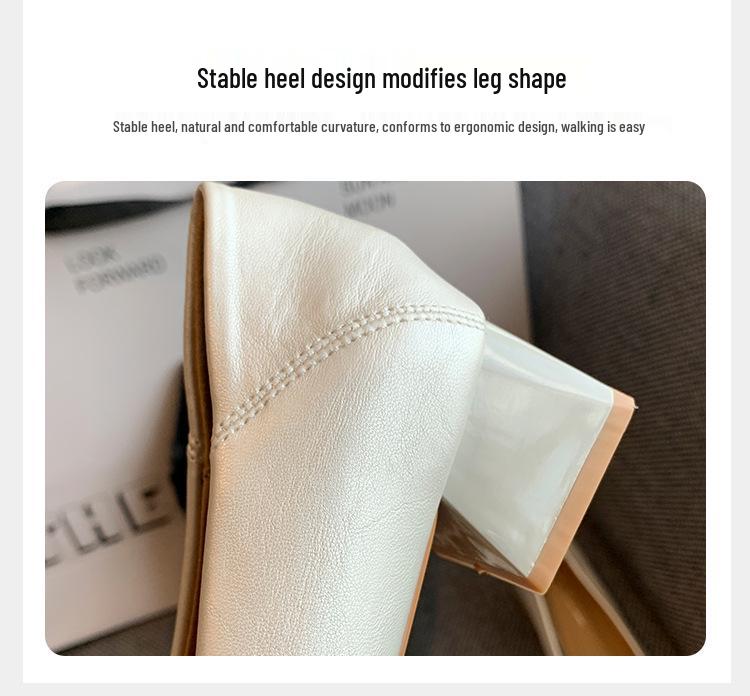 Women's French Style Chunky Heel Pointed Toe Leather Shoes, Autumn 2025 Edition