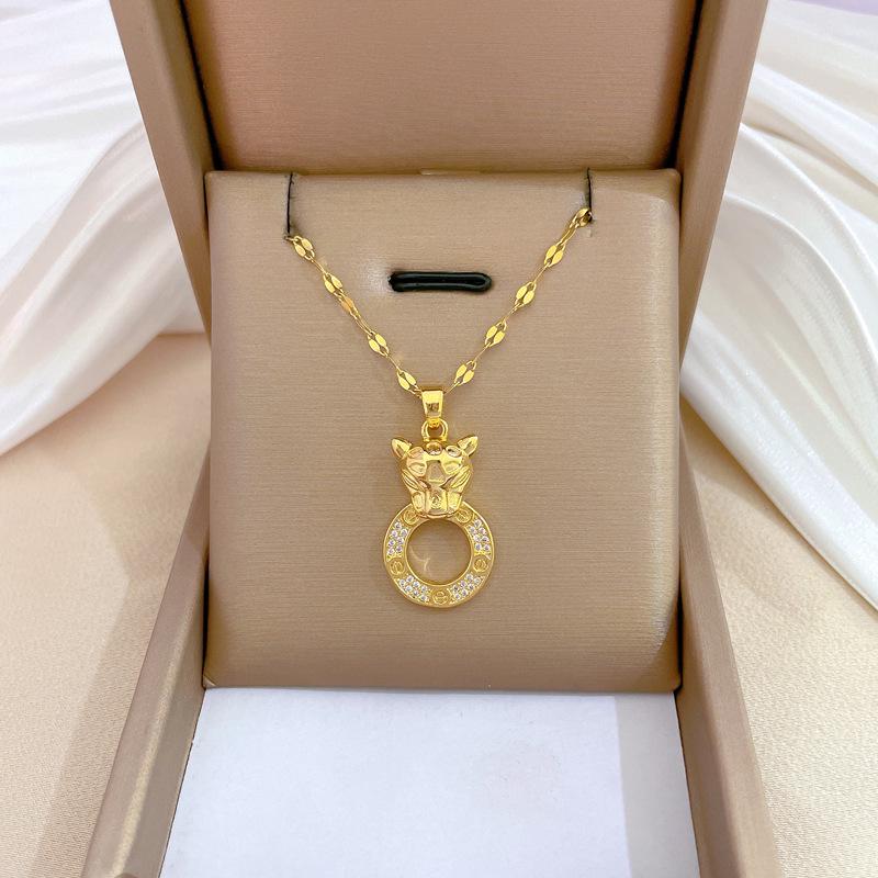 Titanium Steel Micro-Inlaid Luxury Necklace: Elegant Full Diamond Gold Design for Women