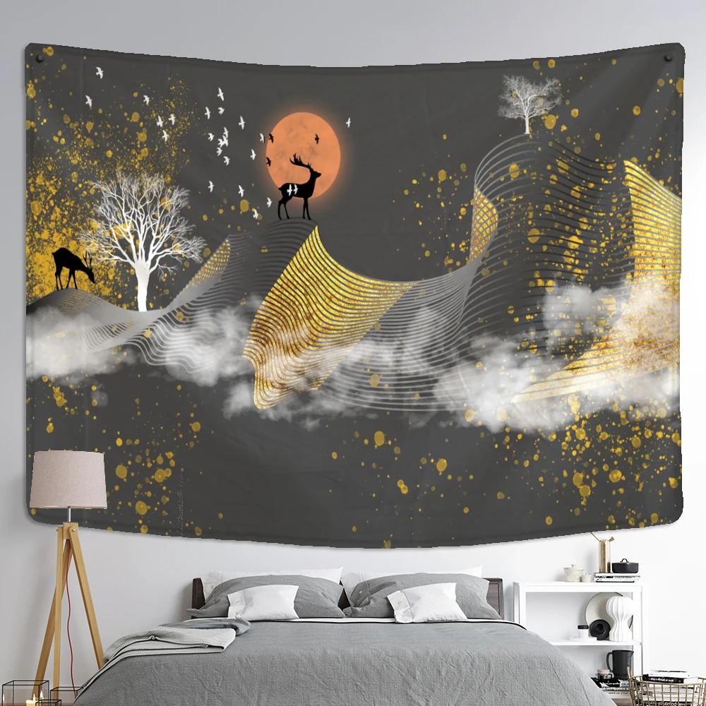 Mountain And River Ink Painting Tapestry Wall Hanging Bohemian Style Ins Hippie Psychedelic Home Decor