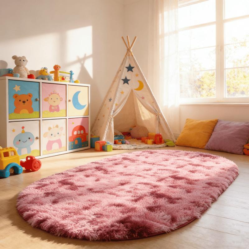 Rainbow Plush Carpet Oval Fluffy Rug For Girl Bedroom Long Pile Soft Beside Mat Large Area Rug Living Room Shaggy Kids Playroom Mat
