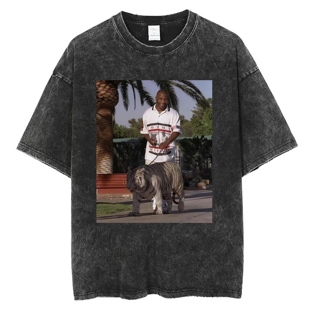 Gewaschenes Vintage Mike Tyson Prime Merch T-Shirt Herrenkleidung Hip Hop Gothic Rock T-Shirt Herren Fitnessstudio Übergroße T-Shirts Oberteile