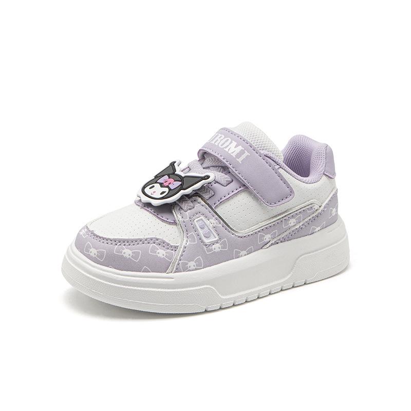 

Genuine Kuromi Low-Top Sneakers: Versatile White Shoes with Magic Tape Closure, Non-Slip Leather, Breathable, Wear-Resistant Casual Design. 28 фиолетовый/белый