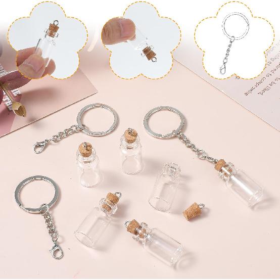 10 Pcs Mini Bottles with Cork, 2ml Tiny Jars with Lids and Keycha Empty Spell Jars Glass ing Bottles for DIY Crafts Wedding Halloween Chrismas