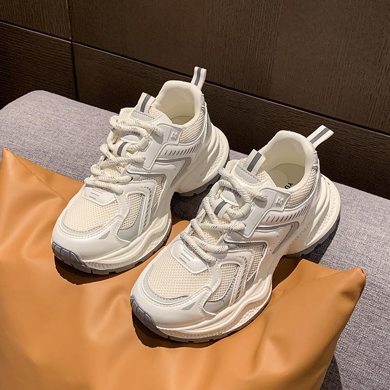 Platform-soled Dad Shoes for Women 2025 New Mesh Breathable Sports Shoes, Foreign Style Versatile Height-increasing Casual Sports Shoes for Women