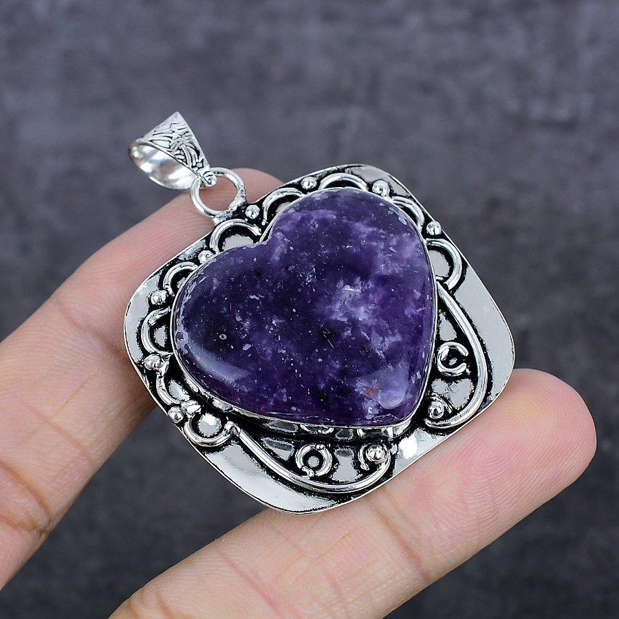 Natural Lepidolite Gemstone 925 Sterling Silver Jewelry Pendant 2.13" H3C20