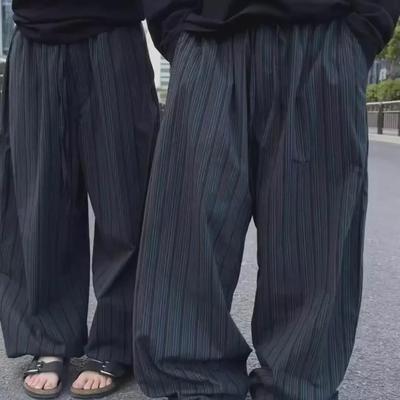 Men's Retro Vertical Striped Wide-Leg Mopping Scimitar Pants