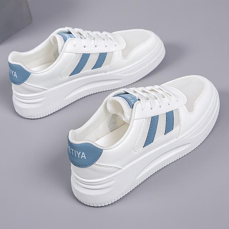 Ladies' 2025 Lightweight White Leather Height-Boost Sports Casual Shoes - Breathable Soft Thick Sole for Spring & Autumn