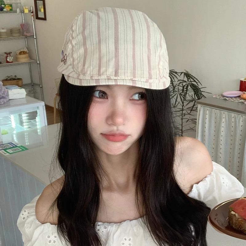 1pc Casual Stripes Newsboy Caps for Women,outdoor Windproof Breathable Forword Beret Hats,suitable for Holiday,tralve,dailywear