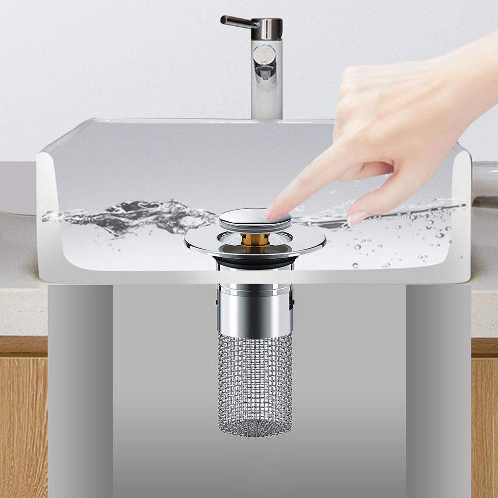 Basin Drain Filter with Hair Catcher Universal Drain Filter Stainless Steel Popup Sink Stopper Fits Bathroom Laundry Sink Drains