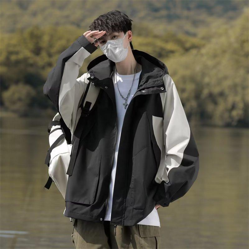 

Hooded jacket tooling jacket men s spring Japanese retro trendy brand outdoor functional ruffian handsome loose contrasting coat M