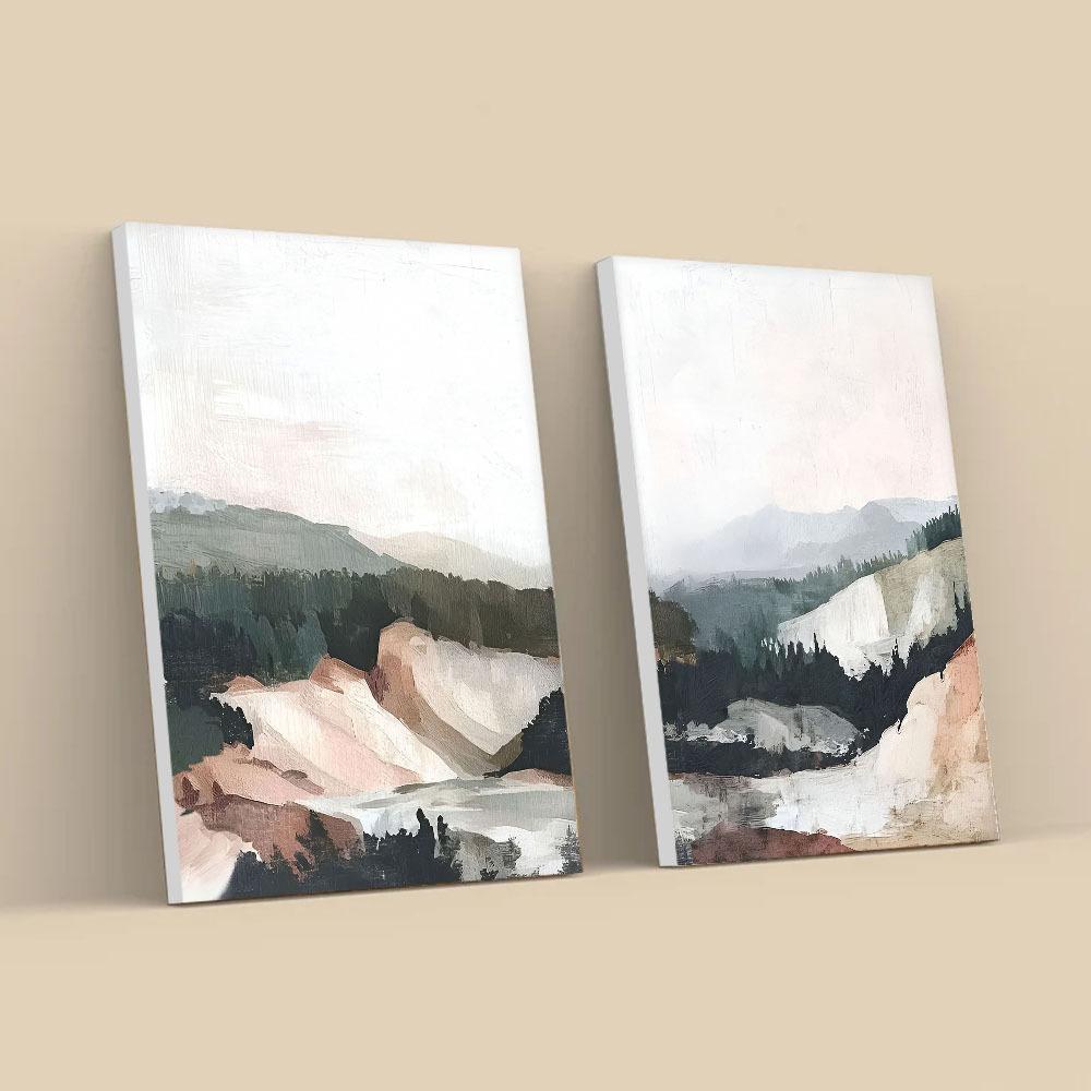 2pcs/set Scenery Art Oil Painting Canvas with Wood Frame Draw Wall Decor Home Living Room Decorations 30x40cm
