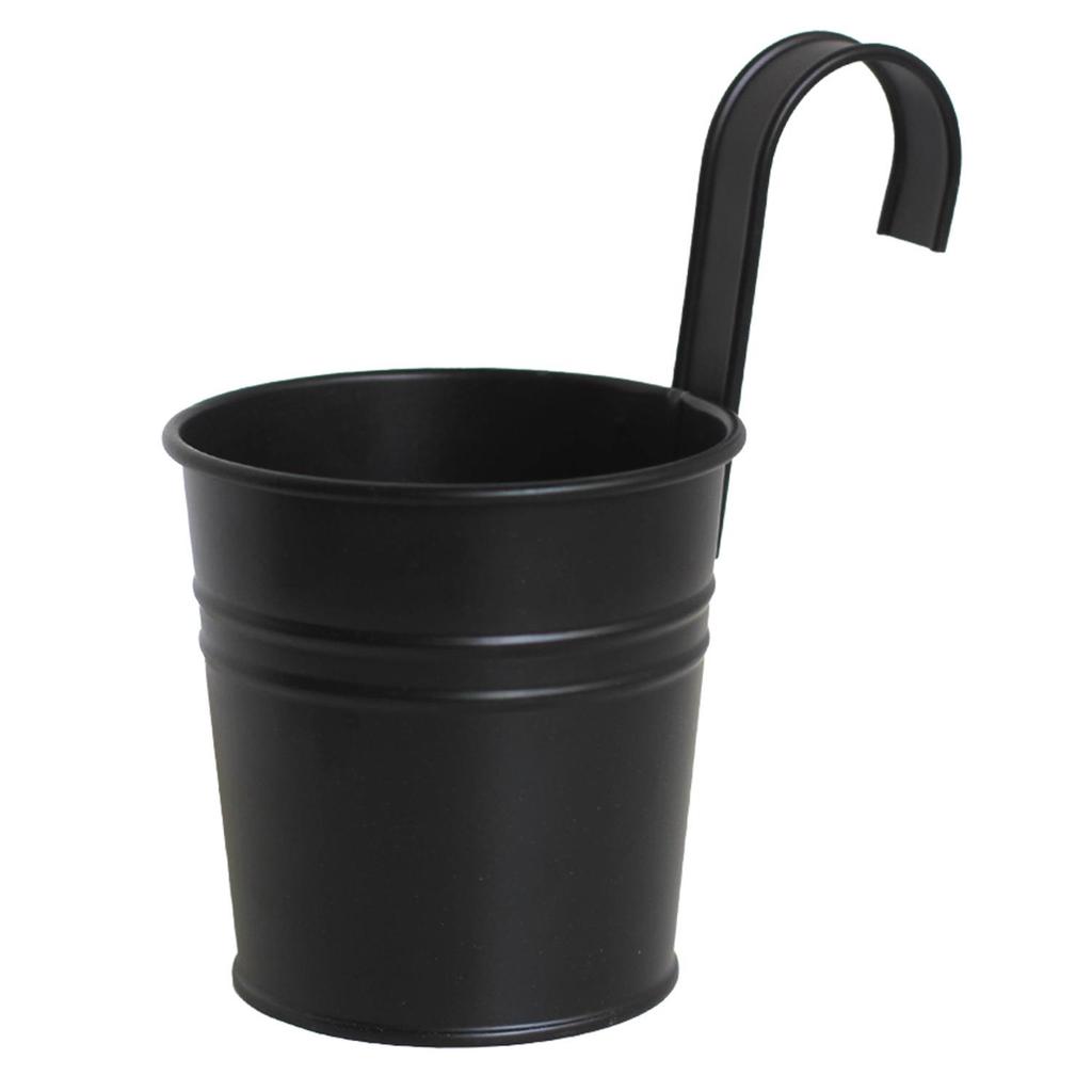 Ins Simple Black Distressed Tin Flower Bucket with Detachable Hook - Decorative Flower Pot Holder