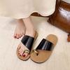 Metal Buckle Set of Toe Slippers Flip-flops Women's 2025 Summer New Niche Flat-bottomed Toe Sandals Soft-soled Beach Sandals