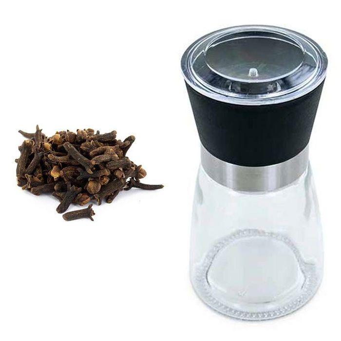 Moulin à épices en verre et céramique + clous de girofle bio