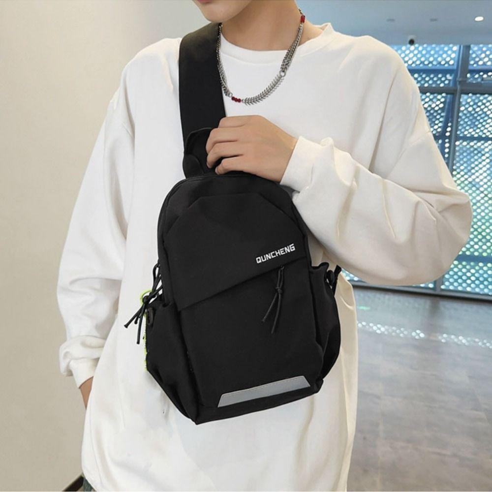 Large Capacity Shoulder Crossbody Bag Solid Color Sports Knapsack Fashion Nylon Chest Bag  Street