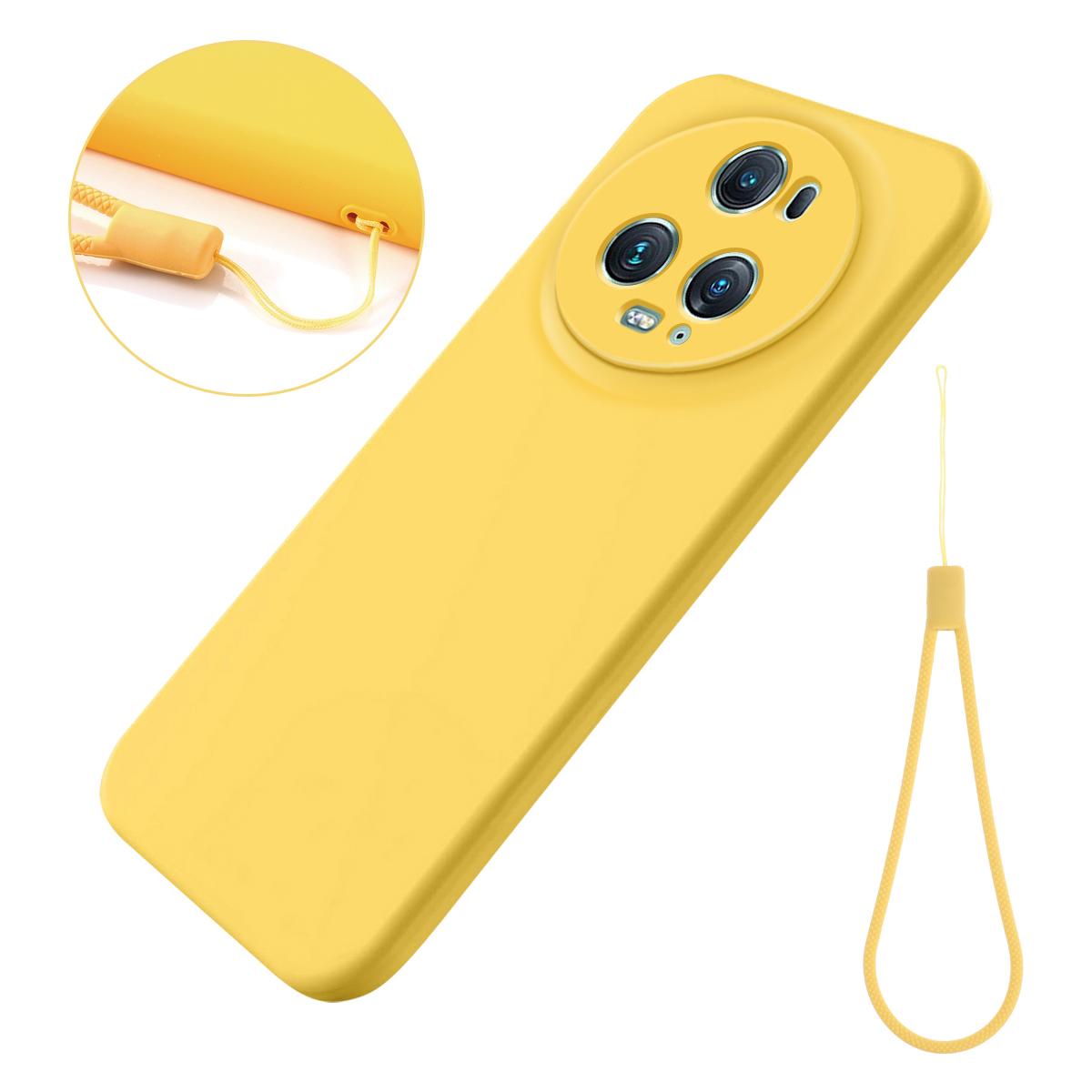 

Wrist Stap Phone Case For Honor Magic5 Pro,Liquid Silicone Soft Lining Shell Shockproof Phone Cover Yellow