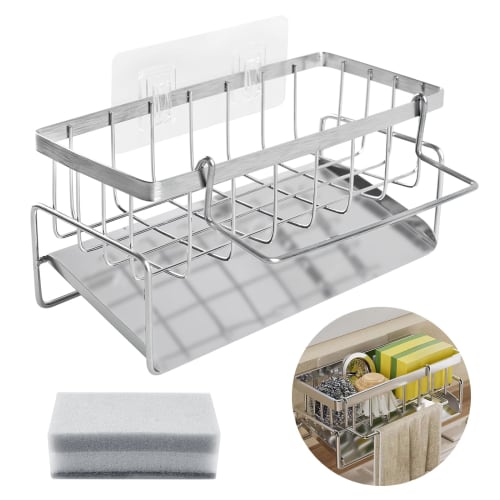 Stainless Steel Wall-Mounted Sponge Rack, Rust-Resistant, for Kitchen Use, Sponge Storage, Detergent Holder, Sponge/Dish Rack, Scrubbing Brush Holder,