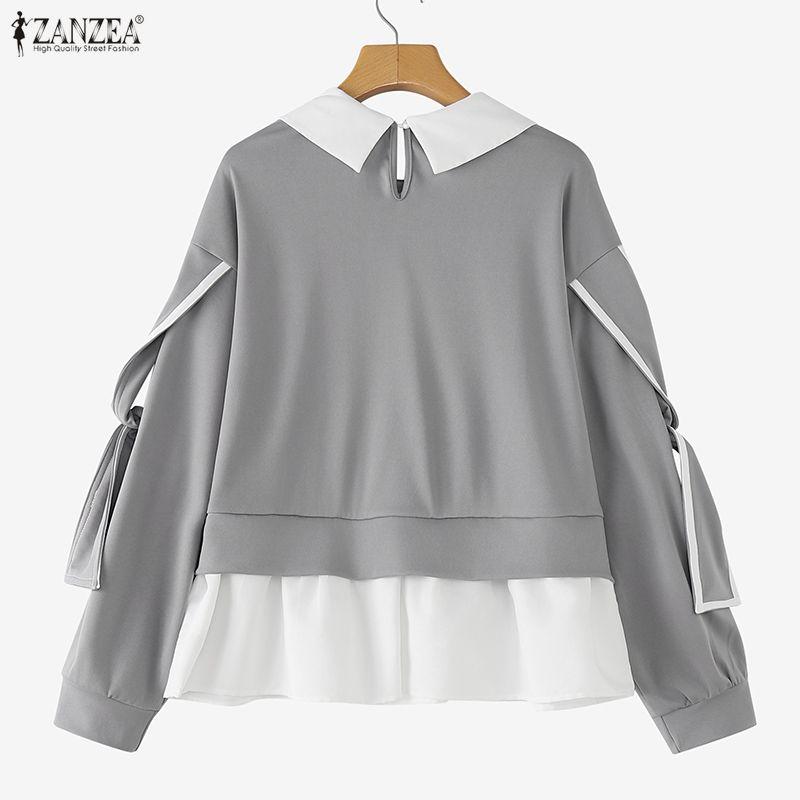 ZANZEA Damska bluzka na co dzień z kołnierzykiem i długim rękawem